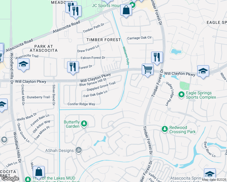 map of restaurants, bars, coffee shops, grocery stores, and more near 5046 Fair Oak Dale Lane in Humble