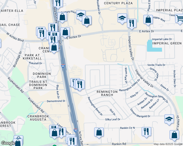 map of restaurants, bars, coffee shops, grocery stores, and more near 19503 Remington Wick Court in Houston