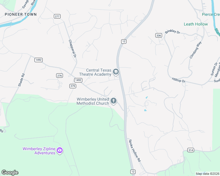 map of restaurants, bars, coffee shops, grocery stores, and more near 1155 County Road 1492 in Wimberley