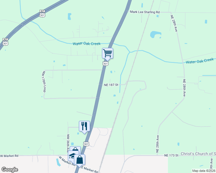 map of restaurants, bars, coffee shops, grocery stores, and more near 3230 Northeast 179th Street in Starke