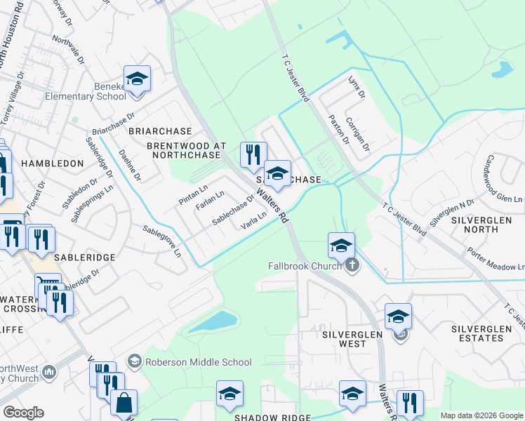 map of restaurants, bars, coffee shops, grocery stores, and more near 13630 Repa Lane in Houston