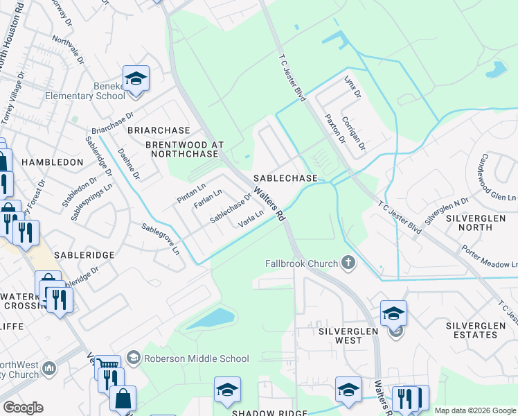 map of restaurants, bars, coffee shops, grocery stores, and more near 13630 Repa Lane in Houston
