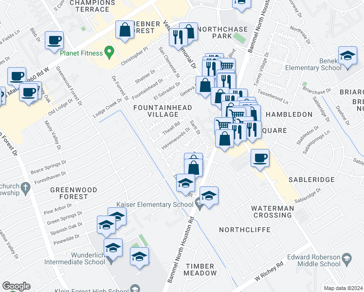 map of restaurants, bars, coffee shops, grocery stores, and more near 4734 Bicentennial Court in Houston