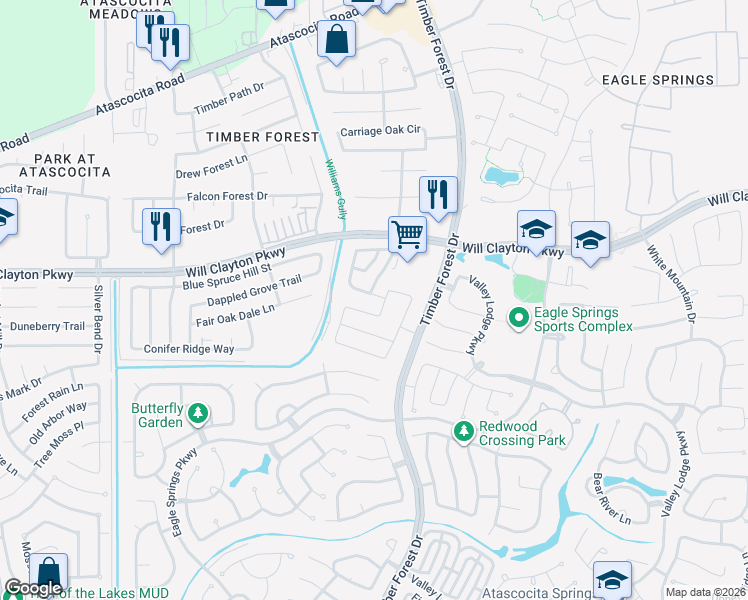map of restaurants, bars, coffee shops, grocery stores, and more near 12222 Zenith Ridge Way in Humble