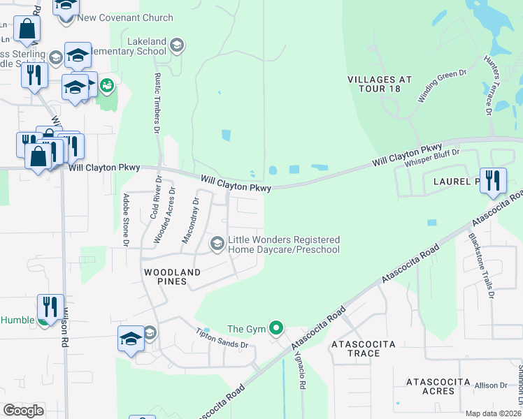 map of restaurants, bars, coffee shops, grocery stores, and more near 9735 Hamill House Drive in Humble
