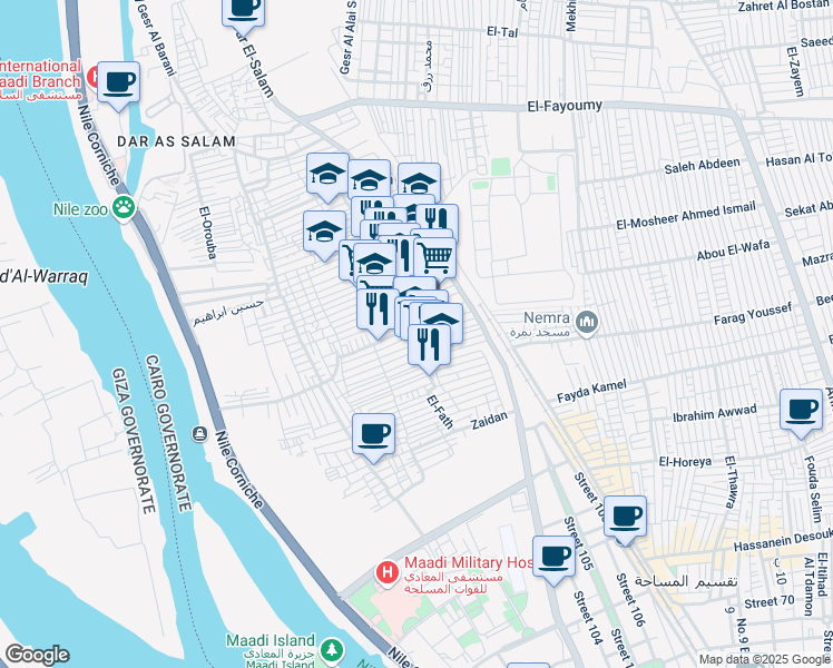 map of restaurants, bars, coffee shops, grocery stores, and more near in El Basatin