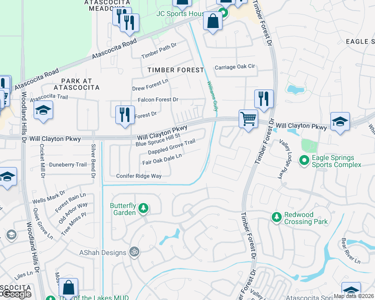 map of restaurants, bars, coffee shops, grocery stores, and more near 4947 Dappled Grove Trail in Humble