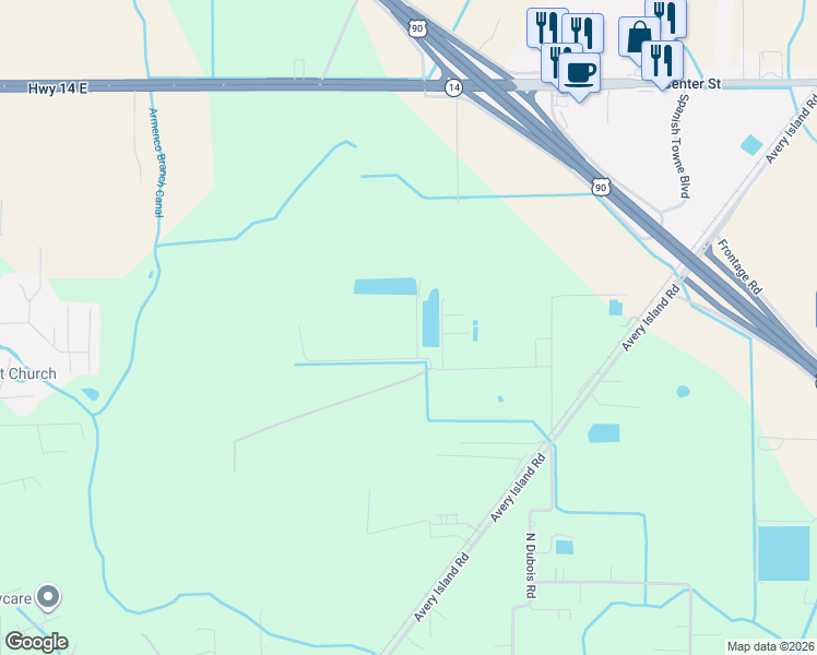 map of restaurants, bars, coffee shops, grocery stores, and more near 616 C Romero Road in New Iberia