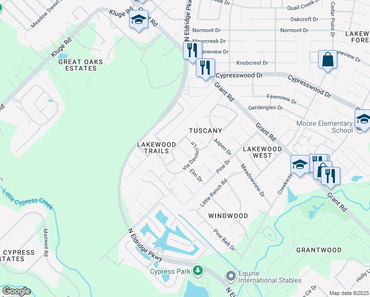 map of restaurants, bars, coffee shops, grocery stores, and more near 12123 Via Davinci Lane in Cypress