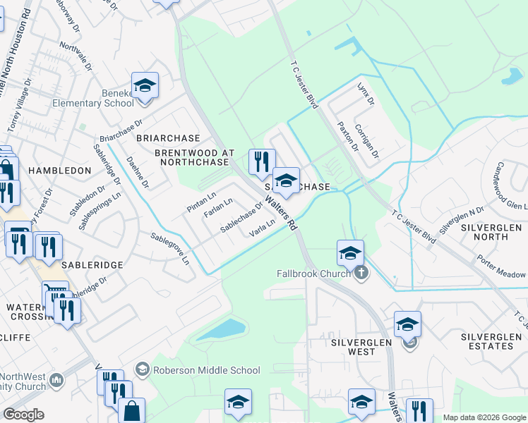 map of restaurants, bars, coffee shops, grocery stores, and more near 13630 Repa Lane in Houston
