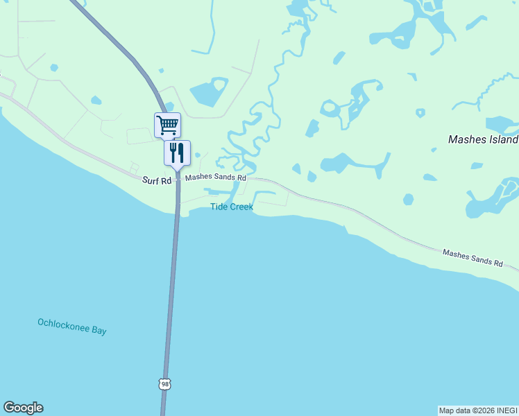 map of restaurants, bars, coffee shops, grocery stores, and more near 51 Pompano Drive in Panacea