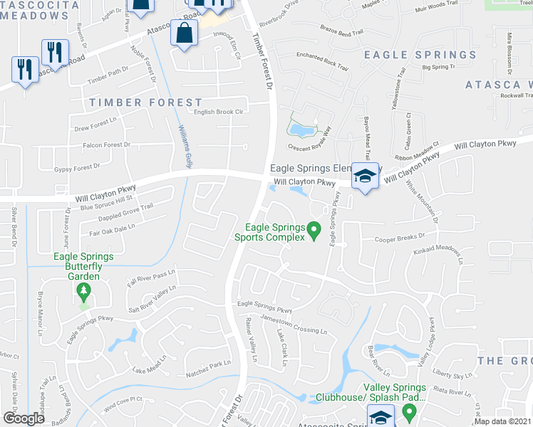 map of restaurants, bars, coffee shops, grocery stores, and more near 17905 Arapaho Hill Lane in Humble