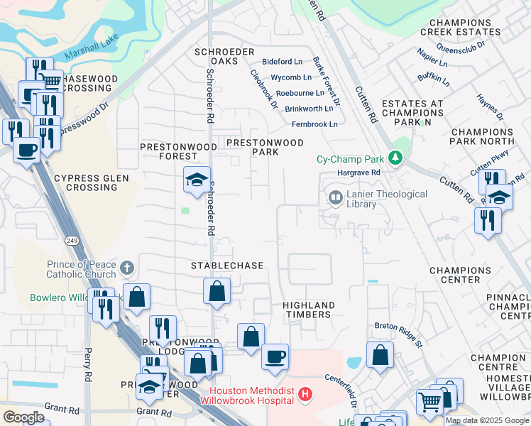 map of restaurants, bars, coffee shops, grocery stores, and more near 13919 Hargrave Road in Houston