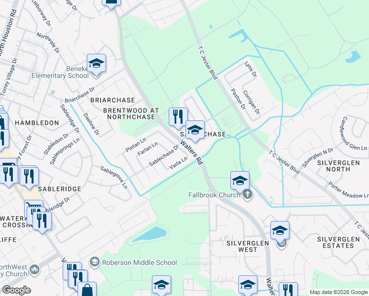 map of restaurants, bars, coffee shops, grocery stores, and more near 13630 Repa Lane in Houston
