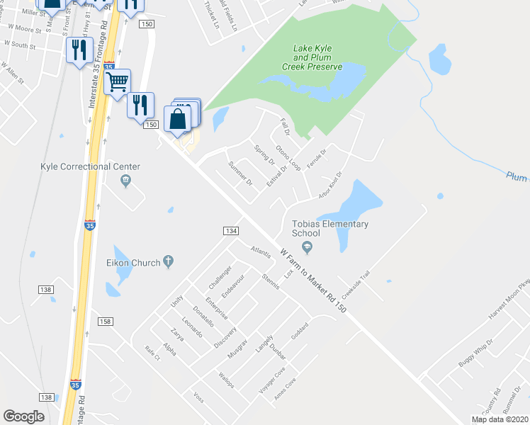 map of restaurants, bars, coffee shops, grocery stores, and more near 236 Caddis Cove in Kyle