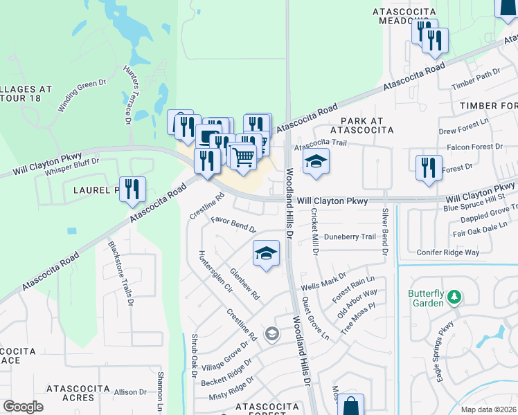 map of restaurants, bars, coffee shops, grocery stores, and more near 17807 South Mistylace Drive in Humble