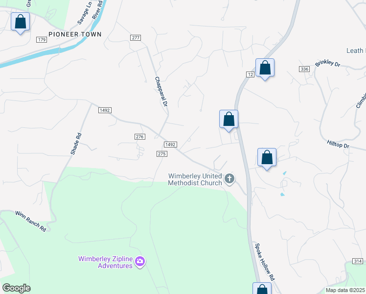 map of restaurants, bars, coffee shops, grocery stores, and more near 104B Cedar Hollow in Wimberley