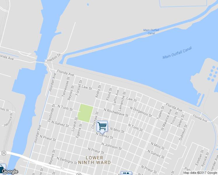 map of restaurants, bars, coffee shops, grocery stores, and more near 2614 Flood Street in New Orleans