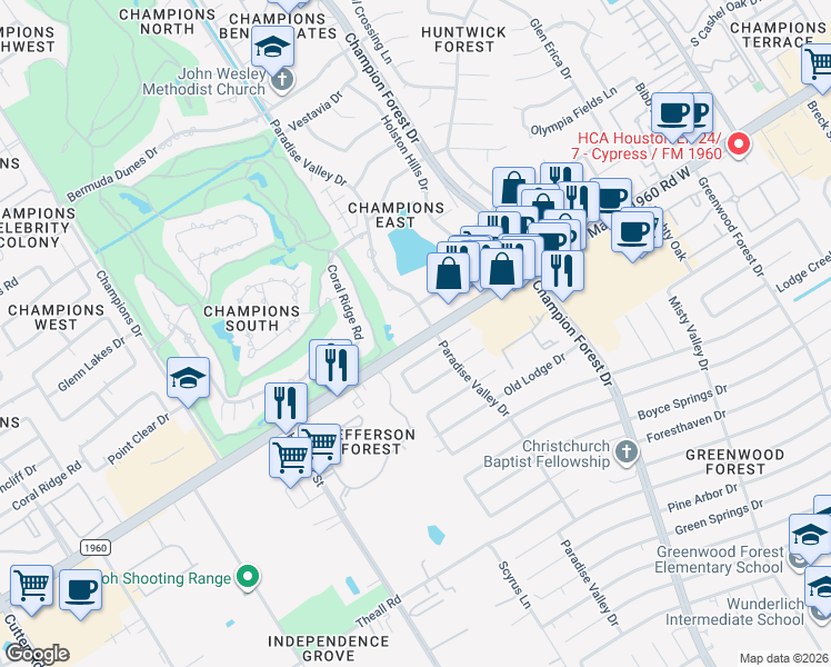 map of restaurants, bars, coffee shops, grocery stores, and more near in Harris County