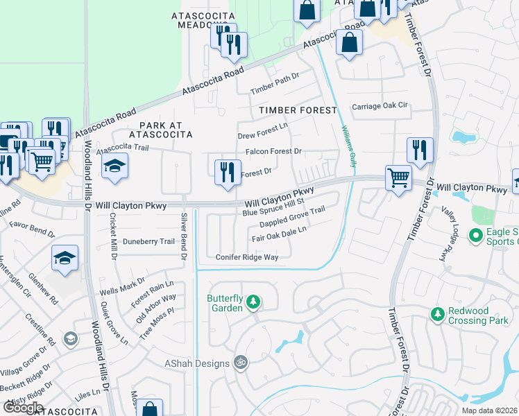 map of restaurants, bars, coffee shops, grocery stores, and more near 4827 Blue Spruce Hill Street in Humble