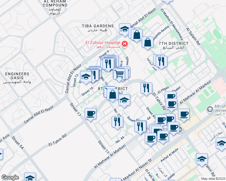 map of restaurants, bars, coffee shops, grocery stores, and more near in First 6th of October