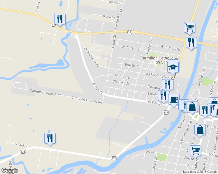 map of restaurants, bars, coffee shops, grocery stores, and more near 1006 Loraine Street in Abbeville