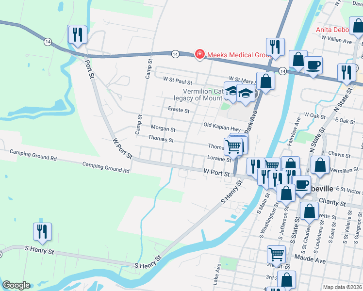 map of restaurants, bars, coffee shops, grocery stores, and more near 600-698 Loraine St in Abbeville