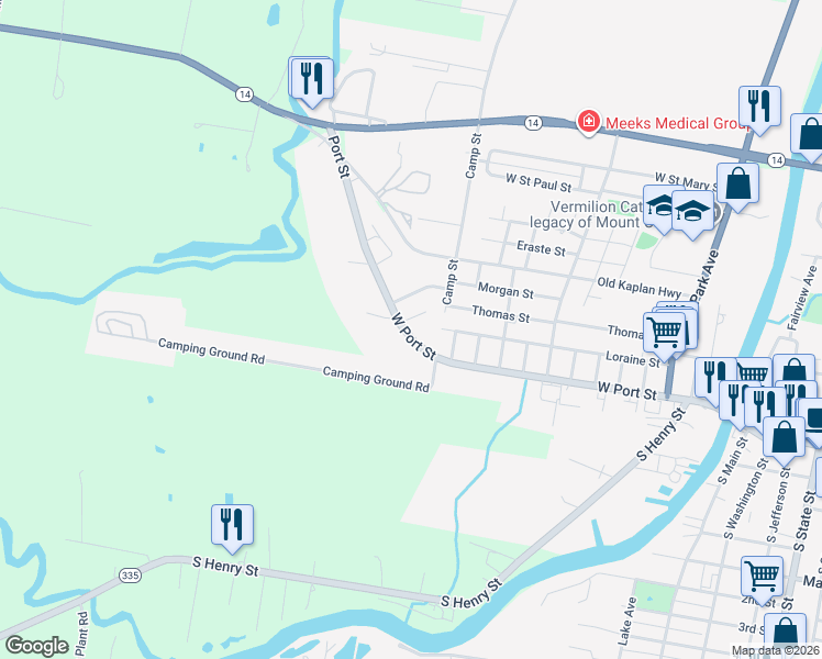map of restaurants, bars, coffee shops, grocery stores, and more near 1700 West Port Street in Abbeville
