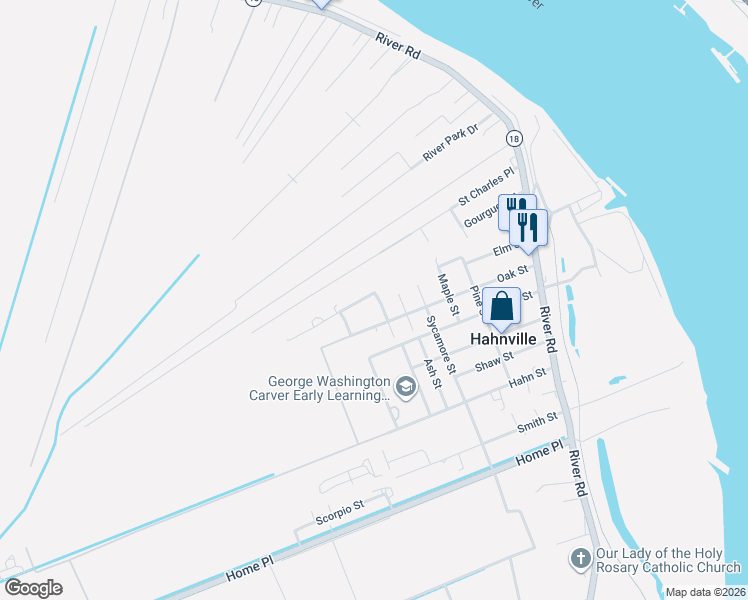 map of restaurants, bars, coffee shops, grocery stores, and more near 200 Hickory Street in Hahnville