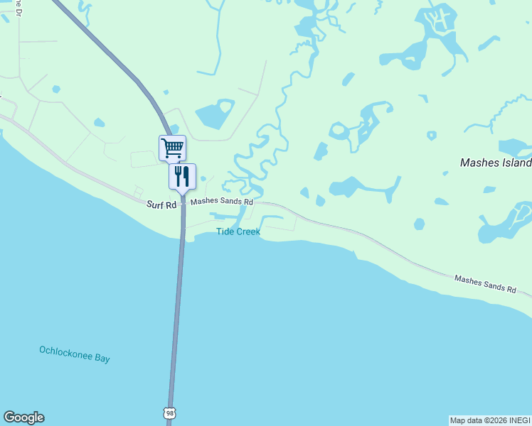 map of restaurants, bars, coffee shops, grocery stores, and more near 51 Pompano Drive in Panacea