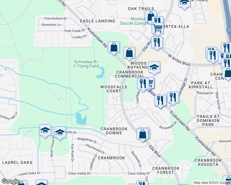 map of restaurants, bars, coffee shops, grocery stores, and more near 14531 Ella Boulevard in Houston