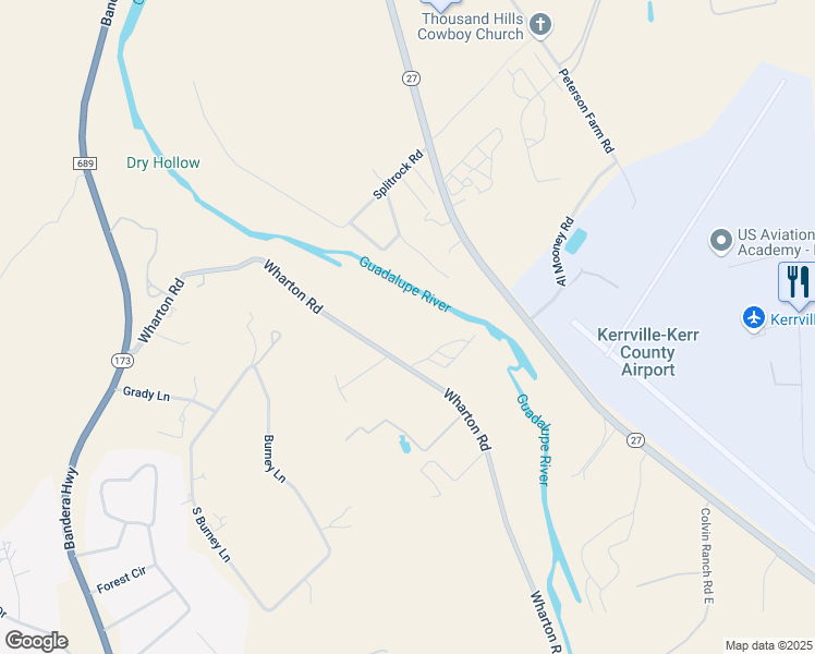 map of restaurants, bars, coffee shops, grocery stores, and more near 250 Wharton Road in Kerrville