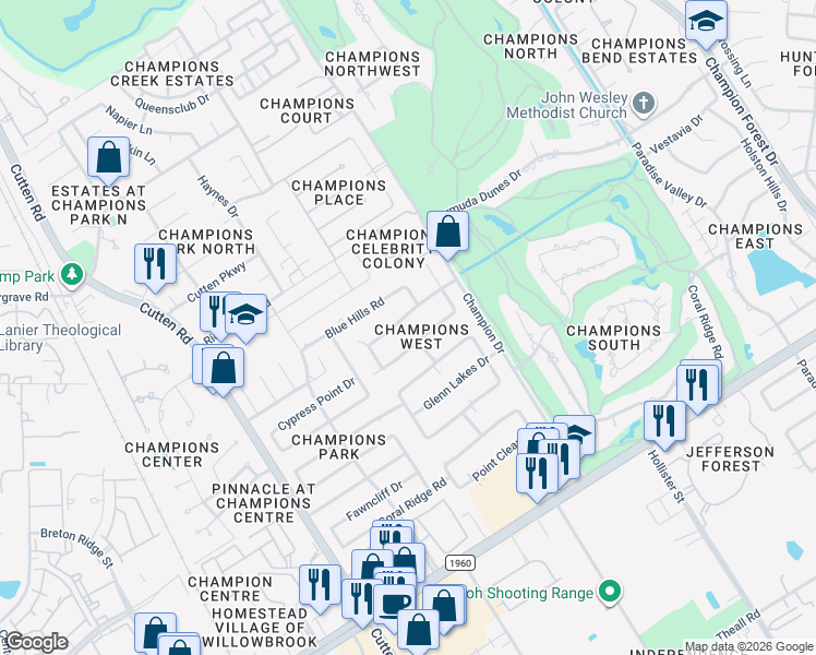 map of restaurants, bars, coffee shops, grocery stores, and more near 6522 Walton Heath Drive in Houston