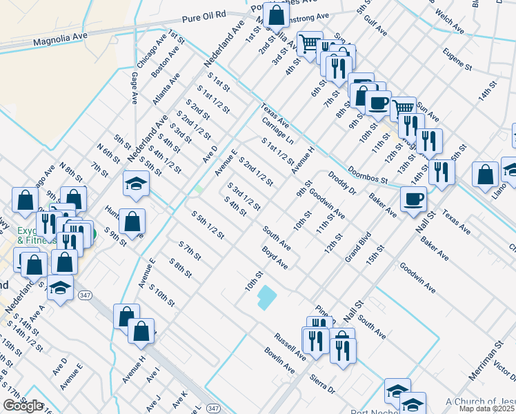 map of restaurants, bars, coffee shops, grocery stores, and more near 812 South 3rd Street in Nederland