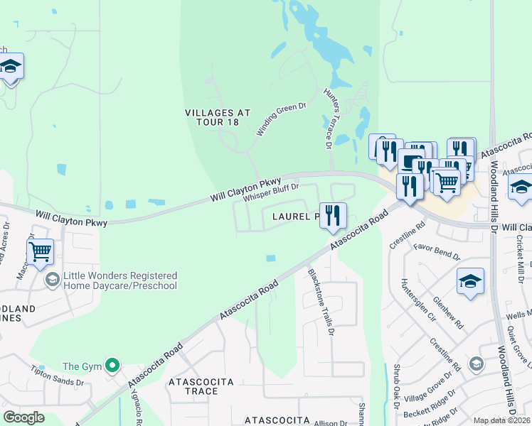 map of restaurants, bars, coffee shops, grocery stores, and more near 17822 Seco Creek Lane in Humble
