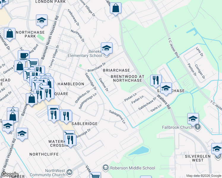 map of restaurants, bars, coffee shops, grocery stores, and more near 4018 Tim Allen Court in Houston
