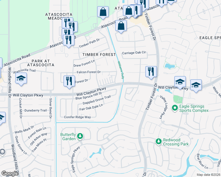 map of restaurants, bars, coffee shops, grocery stores, and more near 5039 Blue Spruce Hill Street in Humble