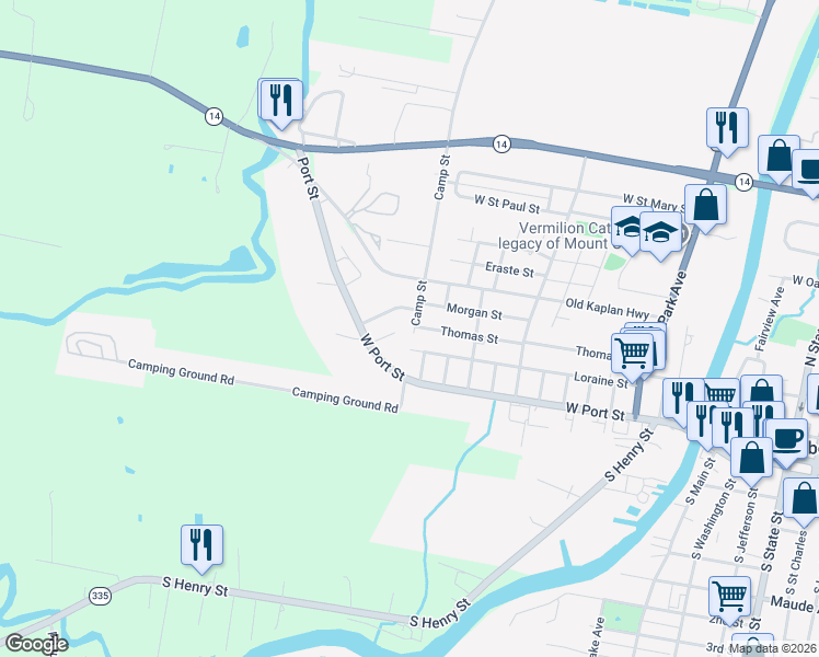 map of restaurants, bars, coffee shops, grocery stores, and more near 1101-1299 Morgan Street in Abbeville