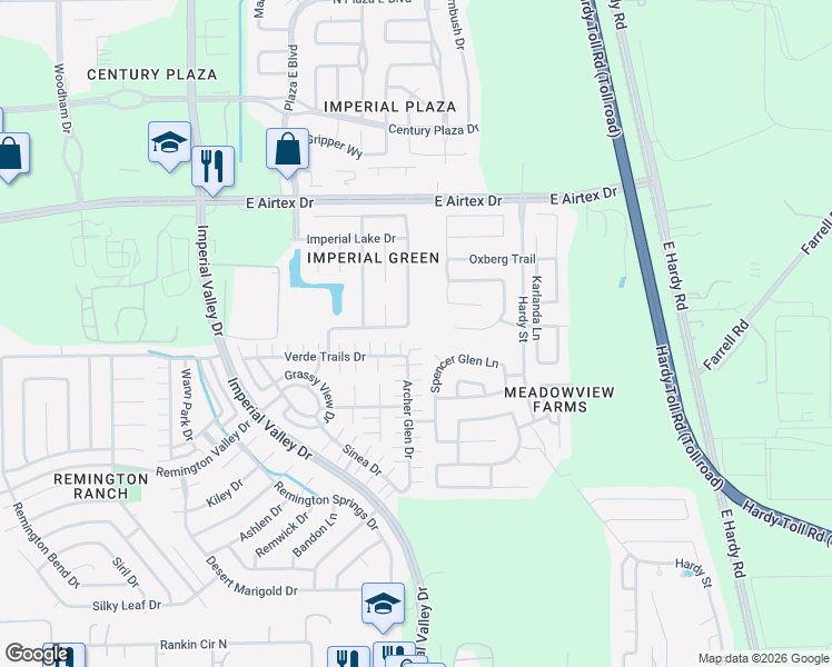 map of restaurants, bars, coffee shops, grocery stores, and more near 19806 Imperial Stone Drive in Houston