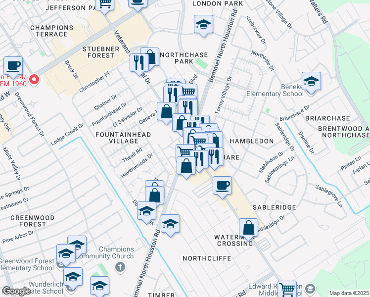 map of restaurants, bars, coffee shops, grocery stores, and more near in Harris County