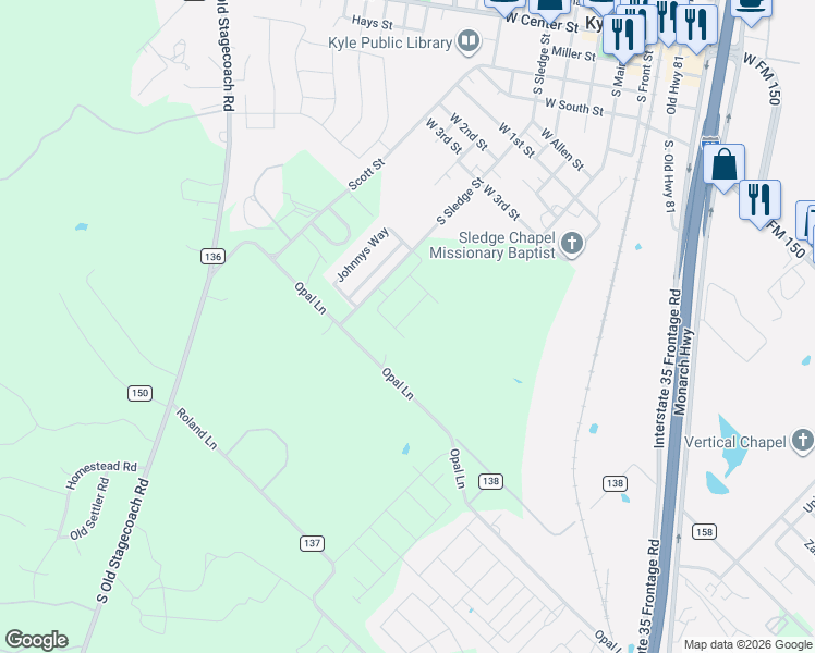 map of restaurants, bars, coffee shops, grocery stores, and more near 181 Morgan Meadow Drive in Kyle