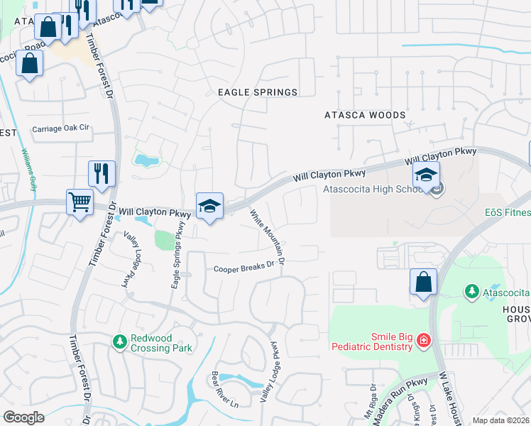 map of restaurants, bars, coffee shops, grocery stores, and more near 17947 Diamond Peak Court in Humble