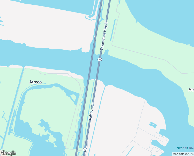 map of restaurants, bars, coffee shops, grocery stores, and more near Veterans Memorial Bridge in Port Arthur