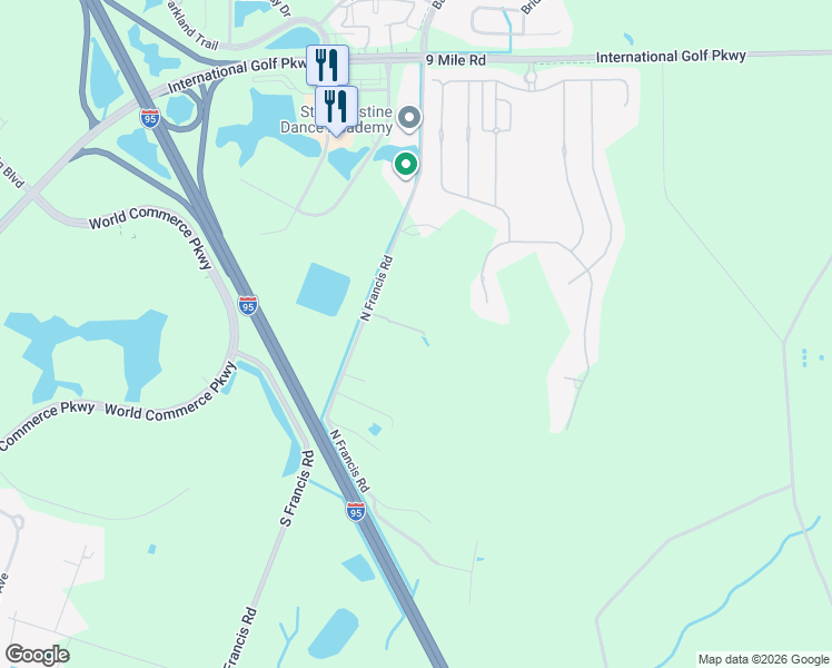 map of restaurants, bars, coffee shops, grocery stores, and more near 4600 North Francis Road in St. Augustine