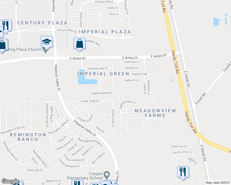 map of restaurants, bars, coffee shops, grocery stores, and more near 19806 Imperial Stone Drive in Houston