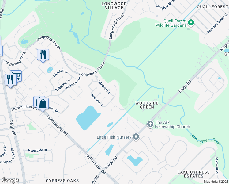 map of restaurants, bars, coffee shops, grocery stores, and more near 13430 Missarah Lane in Cypress