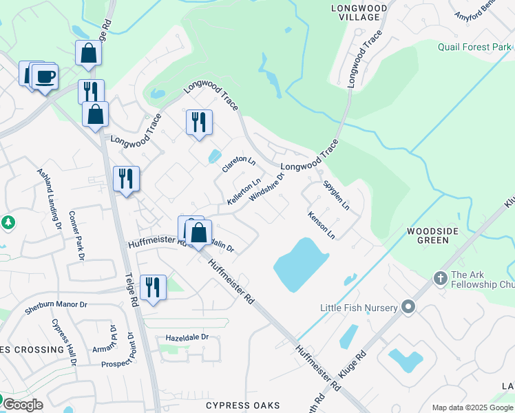 map of restaurants, bars, coffee shops, grocery stores, and more near 14434 Wickhurst Place in Cypress