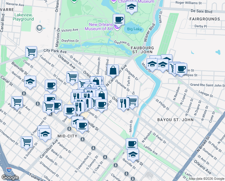 map of restaurants, bars, coffee shops, grocery stores, and more near in New Orleans