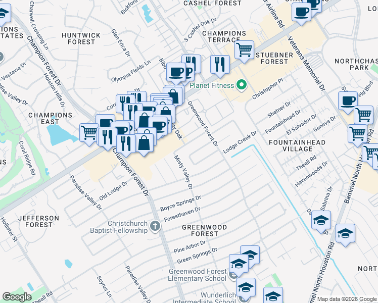 map of restaurants, bars, coffee shops, grocery stores, and more near 5334 Lawn Arbor Dr in Houston