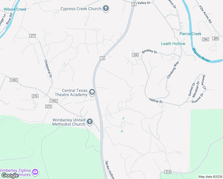 map of restaurants, bars, coffee shops, grocery stores, and more near 12322 Ranch Road 12 in Wimberley